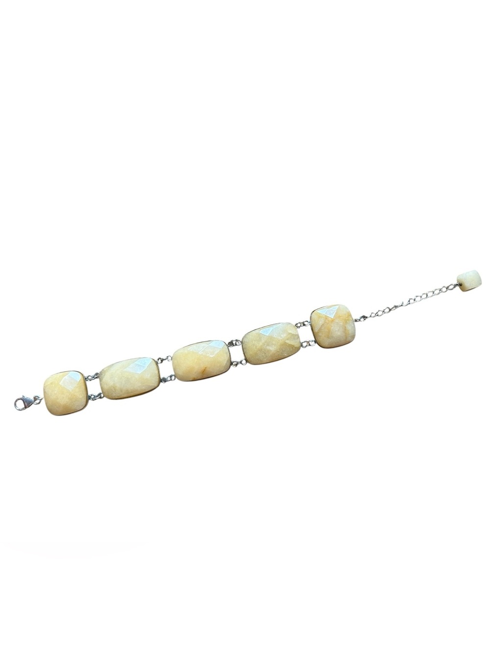 Faceted Peach Moonstone Sterling Silver 925 Link Bracelet